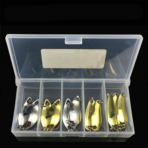 OriGlam Lot de 12 leurres de pêche rigides en métal, appâts durs en métal, appâts de pêche, appâts avec Crochet en Acier à Haute teneur en Carbone, Convient pour Le Bar