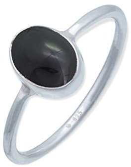 mantraroma Ring Silber 925 Damen Onyx Edelstein schwarz schlicht modern