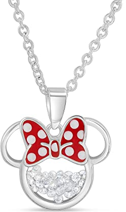 Disney geburtsstein damen und mädchenschmuck minnie mouse silber überzogen shaker hängende halskette, 18 + 2 extender mickey 90. geburtstag anniversary
