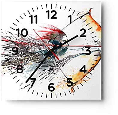Modern Wanduhr Bogen Pfeil Ziel Genauigkeit 40x40cm Quadrat Groß Wand Uhr Glas Analog Zimmeruhren Küche Büro Wohnzimmer Glasuhr Wall Clock Dekoration Design Wanddekoration Küchenuhr C4AC40x40-2994