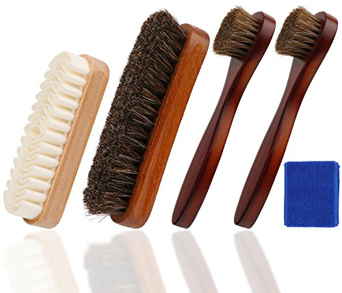 Oudrlim kit de brosses à chaussures de 4 pièces. Contenant brosses à lustrer, 2 pinceaux applicateurs à chaussures et 1 Brosse á Daim (Bleu)