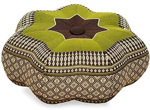 Livasia Meditationskissen Stern - Ø 30x15cm - Yogakissen mit Kapok, Pouf, Bodenkissen sternförmig Yoga Zen Meditation, Zafukissen für Garten und Balkon, Sitzkissen handgefertigt (Braun/Grün)