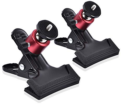 UTEBIT Tripod Camera Clip Clamp with 360 Degree Swivel Mini Ball Head 2 Pack Clip Camera Mount Photography Accessories 1/4'' Screw Black Spring Clamp for DSLR Video Photoshoot Studio