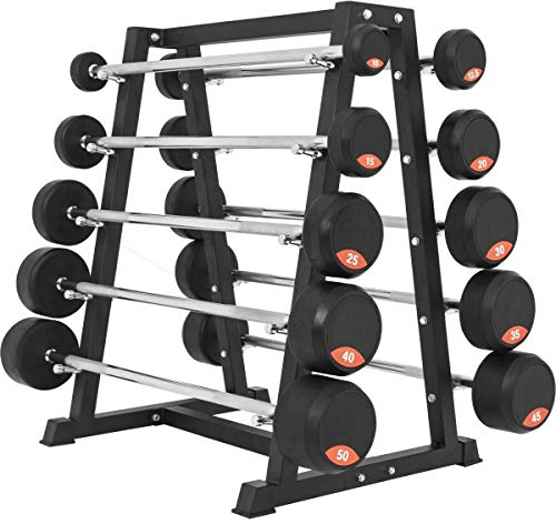 GORILLA SPORTS® Gummi Langhanteln - 10kg, 12,5kg, 15kg, 20kg, 25kg, 30kg, 35kg, 40kg, 45kg, 50kg Gewichte, mit/ohne Ablage, Stange verchromt und gerändelt - Rubber Barbells, Hantelset, Langhantel Set