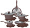 Tognana Cooking Circle Cacao, Batteria di pentole e padelle antiaderenti e proteggi pentola, Set con 2 padelle, 3 casseruole, 3 coperchi trasparentida, 8 Pezzi, Alluminio, Marrone