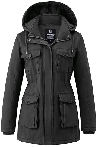 Wantdo Giacca Donna Invernale Antivento Cappotto con Cappuccio | Tasche 3D multiple,Cappuccio Rimovibile, Cerniera SBS,Polsini a Coste, Vita Regolabile,Giubbotto Donna Invernale,Outdoor