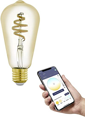 EGLO connect.z Smart-Home LED Leuchtmittel E27, ST64, ZigBee, App und Sprachsteuerung Alexa, dimmbar, Lichtfarbe einstellbar (warmweiß-kaltweiß), 360 Lumen, 5 Watt, Vintage-Glühbirne amber