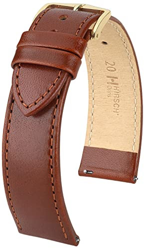HIRSCH Uhren-Armband Osiris M - Uhr-Band aus glänzendem Kalbs-Leder mit feiner Struktur - Mittelbraun - 16 mm