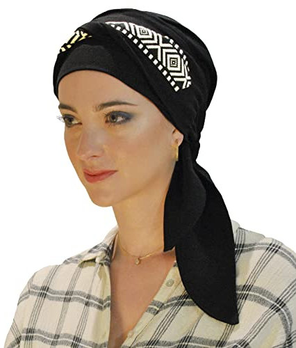 Carebell Smooth Ikat Bonnet oncologique en bambou pour chimiothérapie ou alopécie Noir, Noir , Taille Unique