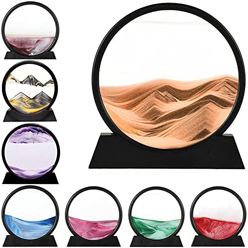 Fließendes Sandgemälde, bewegliches Sandkunstbild, rundes Glas, 3D-Tiefsee-Sandlandschaft in bewegter Anzeige,Sandrahmen, Heim- und Büro-Desktop-Dekorationen (Gelb, 12 Zoll)