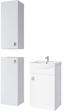 Planetmöbel Badmöbel Set Waschtisch mit Unterschrank 45 x 60 x 33 cm mit 2X Midischrank 32 x 75 x 23 cm für Badezimmer, Gäste WC & Bad, Weiß