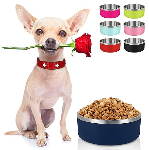 LIHONG Dog Bowls,Stainless Steel Dog Food Water Bowls for Small Medium Sized Dogs Non Slip,Insulated Dog Bowl,Pet Feeding Bowl,Rustproof(40oz,Medium,Blue)