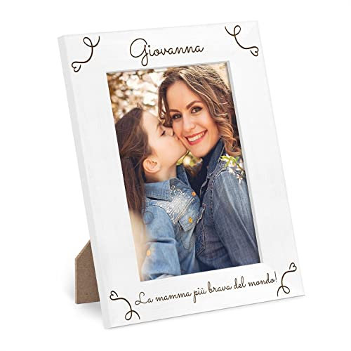 Maverton Cornice Foto - Bianca - Personalizzazione ad Incisione Laser - 20,2 cm x 27 cm - formato A5-15 cm x 21 cm - Porta Foto in Legno - Portafoto da Tavolo - per Lei - Cuoricini