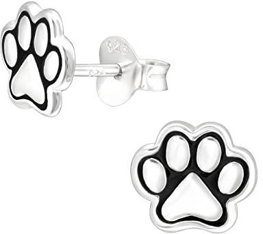 Laimons Kinder Mädchen-Ohrstecker Ohrringe Hundepfote 9 mm Glanz Schwarz aus Sterling Silber 925