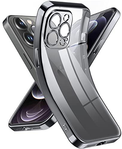 Supdeal Crystal Clear Hülle für iPhone 12 Pro Max, Niemals gelb mit Kameraschutz, Silikon Durchsichtig Handyhülle Weicher Passform, Ultra Dünn und Leicht Case Cover, 6,7, Schwarz