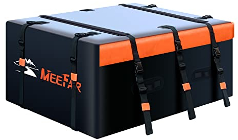 MeeFar Dachgepäckträger, Autodachtasche, 20 Kubikfuß, 100% wasserdicht, passend für alle Fahrzeuge mit/ohne Gepäckträger, inklusive Anti-Rutsch-Matte, 10 verstärkte Gurte, 6 Türhaken, Gepäckschloss