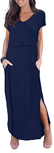 Smallshow Longue Robe Allaitement Femme Split Dress Grossesse Maternité Navy XXL