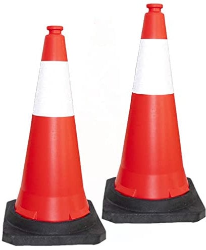 2 Pcs Traffic Cone PPC with PE Base | 75 CM Road Safety Reflective Traffic | High Visibility Red Street Cone | Portable Wind Resistant Traffic Cone with Black Base (2)