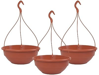 Plastard Blumenampel 3er Set 40 cm Durchmesser Hängeample Farbe Terrakotta runde Kunststoff Blumenschale für Innen und Außen Pflanzschale Terrassen Balkon Deko