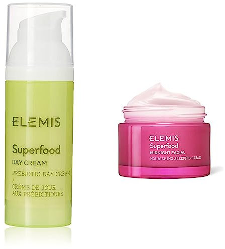 ELEMIS Superfood Midnight Facial, Prebiotic Over Night Cream to Nourish, Replenish and Revive, Luxurious Night Face Cream, 50 ml & Superfood Day Cream Pre-Biotic Day Cream to Replenish, 50 ml