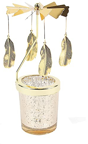 Windlicht Teelichtkarussel aus Glas Teelichthalter,Karussell Teelichter Kerzenhalter,Motiv Feder Windlichter Kerzenglas Teelicht Kerzen-Halter Geschenk Dekoration für Hochzeit,Geburtstag,Weihnachten