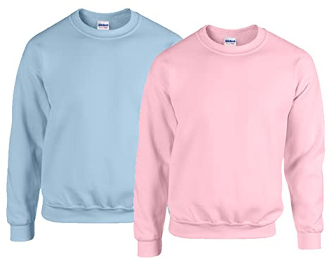 Gildan Men's Fleece Sweatshirt with Crewneck, Style G18000/1x Light Blue + 1x Light Pink + 1x HL Purchase Notepad, M