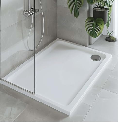 Go Bathrooms Anti Slip White Rectangle Shower Tray 1000 x 800mm Non-Slip Shower Enclosure Cubicle Low Profile Shower Tray