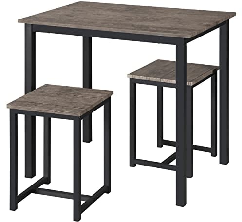 Yaheetech Bartisch-Set, Stehtisch mit 2 Barhockern, Bistrotisch Esstisch 90 x 60 x 75 cm, Küchentisch Holz Essgruppe für Küche, im Industrie-Design, braun-schwarz