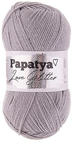 100g Strickgarn Papatya Love Glitter Wolle Häkelgarn Glitzerwolle Farbwahl, Farbe:2560 grau