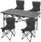 Rainberg Foldable Camping Table Set with 4 Chair, Outdoor Indoor Use for BBQ, Picnic, Garden Parties, Foldable Portable Design. (Big Table with 4 Chairs, Grey)