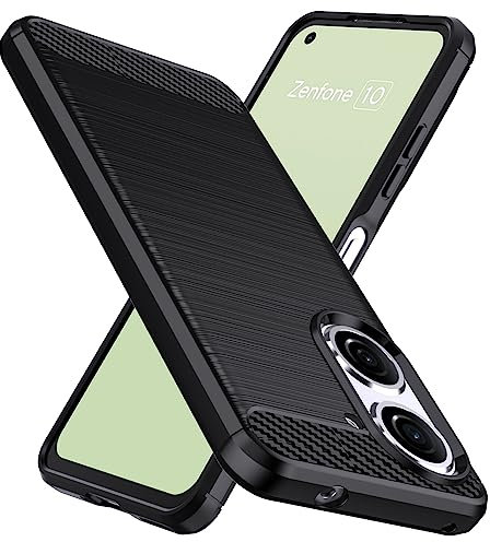Natbok fur Asus Zenfone 10 Hulle, Weiches TPU Stoßdämpfung HandyHulle fur Asus Zenfone 10 Case, Kohlefaser Design Dünne SchutzHulle, Anti-Rutsch, Kratzfeste Asus Zenfone 10 Hulle,Schwarz