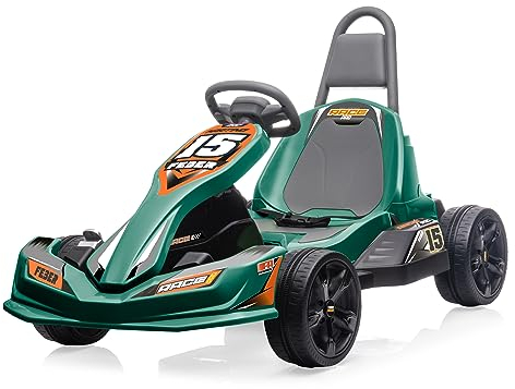 FEBER - GO Kart 12V | Voiture Kart Formule 1 pour Enfants, Verte, Style Sportif, avec 2 Vitesses et Une Vitesse comprise Entre 3 et 5 km/h, sans Danger pour Les Enfants de 3 à 5 Ans