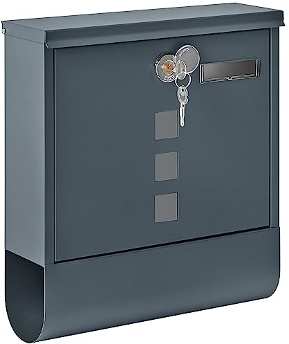 Wall Mounted Letterbox Modern Mailbox Lockable Mail Box Galvanised Steel Post Box with Copper Lock Newspaper Holder for Outside Wall Anthracite Grey