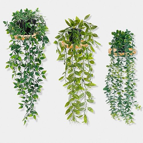 Nswayy Plante Tombante Artificielle, 3Pcs Fausse Plante Intérieur Tombante, Plantes Artificielles Suspendues en Pot, Fausse Plante Murale, Décoration pour Salon Bureau Cuisine Balcon