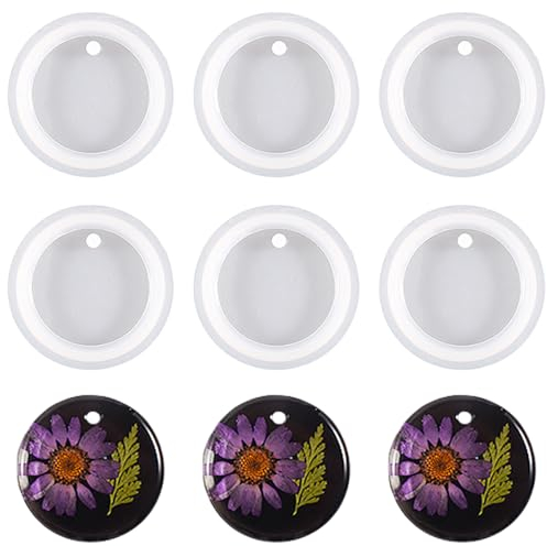 Nifocc 6 Moldes Redondos de Resina Epoxi Con Forma de Círculo Para Llaveros y Joyas - Silicona Con Agujeros Para Manualidades y Fundición de Cristal