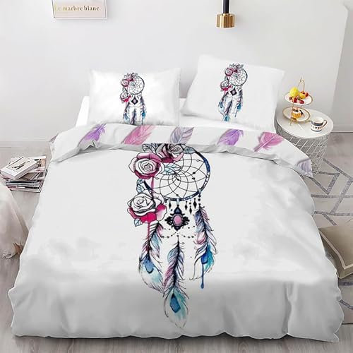 phonxia Housse de Couette 160x200 Attrape-RêVes Rose Ensemble De Literie Imprimées Réversibles Parure de lit Doux Microfibre Housses de Couettes avec Fermeture Éclair avec 2 Taie d'oreiller 65x65 cm