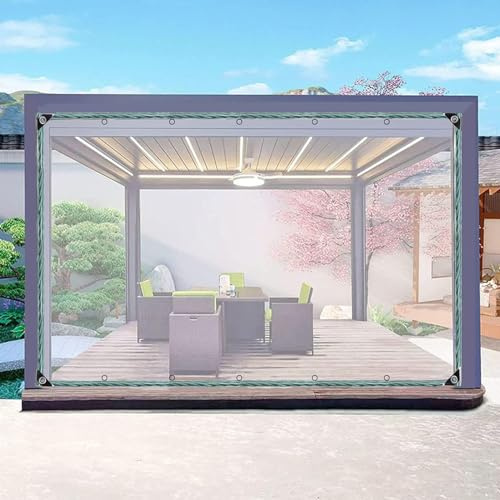 Schwerlast wasserdichte PVC Durchsichtige Plane,PVC Weiches Glas Abdeckplanen Mit Ösen,Outdoor Transparente Plane Vorhang Seitenteil,Für Garten Pergola Gazebo Überdachung,Clear-5×6m(16.4 * 19.7ft)