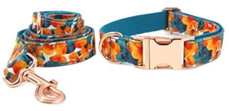 Rope Dog Lead Printed Rose Gold Pet Collar Leash Set Comfortable Necklace Collar Pet Supplies Soft Dog Collar Dog Training Lead (Color : Blue, Size : 31-41cm)