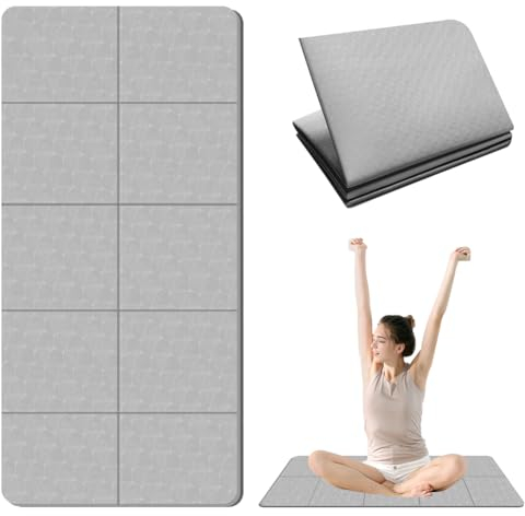EUBSWA Yogamatte Faltbar FitnessMatte 183x61cm, 6mm Reise Yogamatte rutschfest Pilates Gymnastikmatte Sportmatte (Grau)