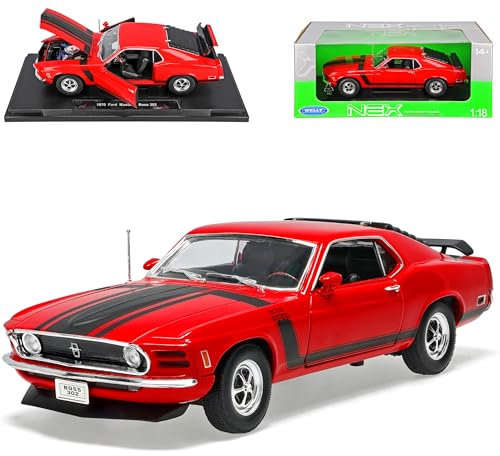 Welly Defekte Verpackung Ford Mustang Boss 302 Rot Coupe 1970 1/18 Modell Auto