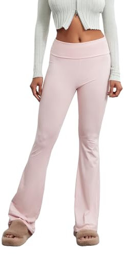 Yassiglia Schlaghose Damen Lang Bequeme Yogahose Y2K High Waist Flared Hose Stretch Yoga Hose Elegant Outdoor Hosen Für Teenager Mädchen (Pink, L)