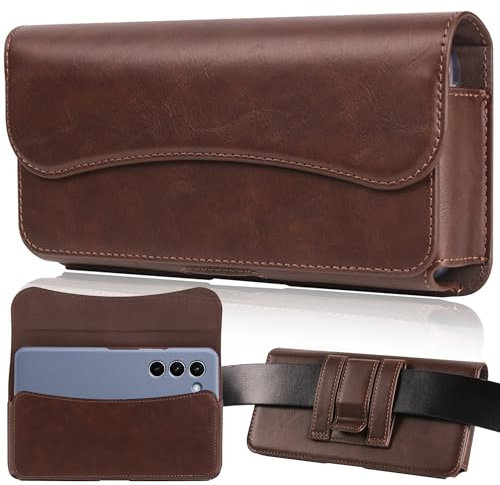 INGIDO Handy Gürteltasche Premium Leder Tasche mit Gürtelclip Handytasche für Samsung Galaxy S24 Ultra S23 Ultra S22 Ultra 5G Note 20 Ultra 5G Note 10+ Plus 5G, Braun -XL
