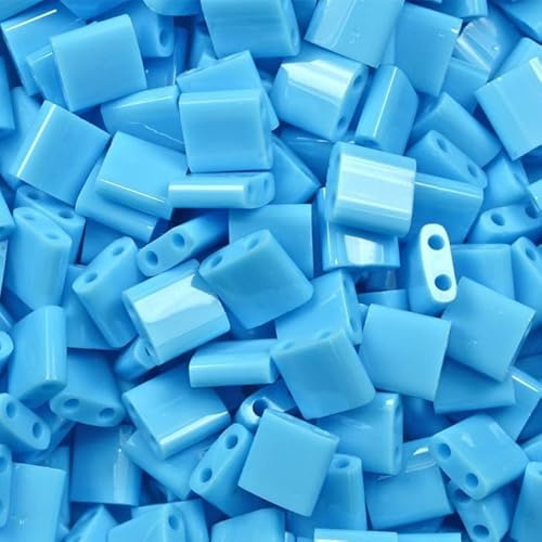 5 g Miyuki Perles à 2 trous Taille Tila 5 x 5 mm Opaque Turquoise Bleu (# 0413), Japon, Verre