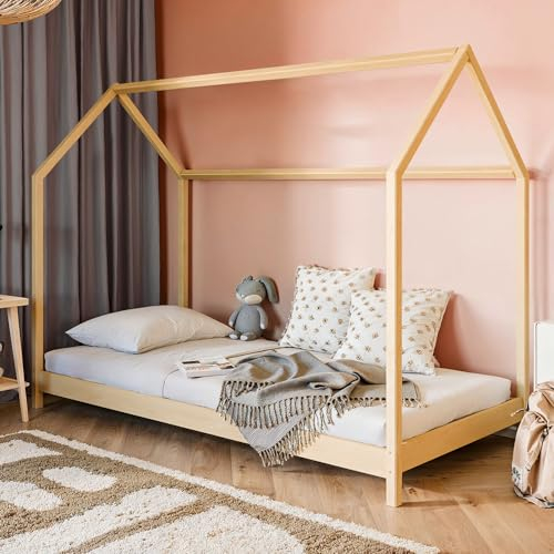 Lomadox Kinderzimmer Kinderbett Hausbett Einzelbett 80x160 cm Kiefer Pine