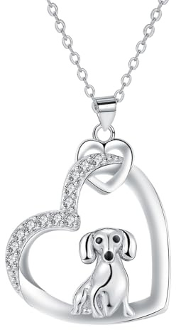 Arrebol Hunde Welpen Kette Silber 925 Damen Halskette Herz Anhänger Haustier Original Für Frauen Schmuck Geschenk |45cm+5|