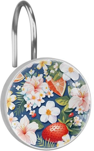 Fruit Party-497 - Ganci per tenda da doccia, in acciaio inossidabile, vetro, resina, set di 12 anelli per tenda da doccia, 3,7 x 3,7 cm