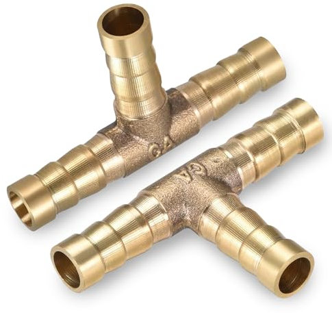 LEPEVNEY Raccord cannelé en laiton 8 mm (5/16) Connecteur 3 voies ID en forme de T pour air, gaz, eau et carburant – Connecteur en T barbelé (2 pièces)