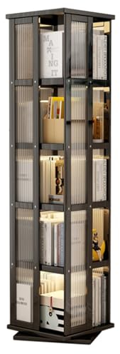 5/6-Stufe rotierende Bücherschrank-Bambus bodenstehendes Bücherregal Acryl Bibliothèques Drehbares Regal platzsparendes drehendes bücherschrank turm Aufbewahrungsregal FüR Wohnzimmer, Schlafzimmer(Bla