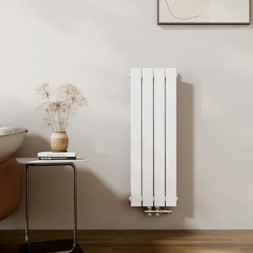 EMKE Radiateur Petit, 900x300 mm, Radiateur Vertical, Radiateur Plat Étroit pour Salle de Bain, Conception à Raccordement Central, Radiateur à Panneaux Double, 446 Watts, Blanc