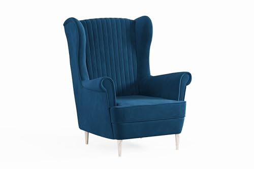 mb-moebel Sessel Polstersessel Comfy aus Samtstoff Wohnzimmersessel Ohrensessel, Sessel aus Samstoff, Stuhl, Sitzmöbel mit/ohne Hocker - (Blau (Manila 25), ohne Hocker)